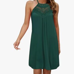 Emerald Green Lace Crochet Halter Dress or Cover Up XXL/2XL